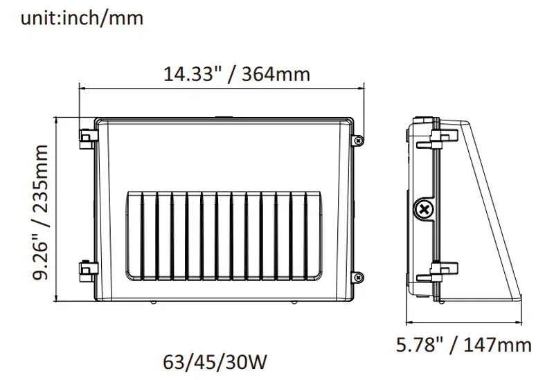 375 SERIES CCT Selectable Wattage Full Cut LED Wall Pack - dimension